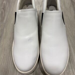 Steve Madden White Slip-On Leather Sneakers with Black Elastic Panels